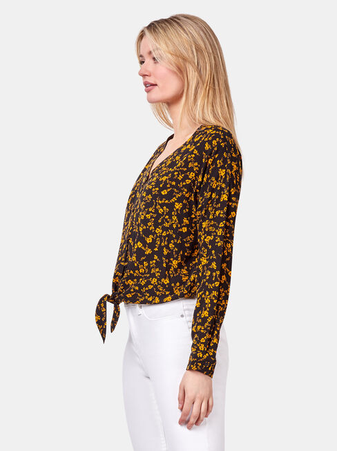 Tiffany Tie Front Shirt, Black, hi-res