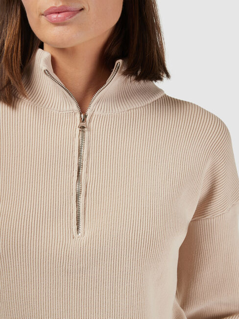Gloria High Neck Half Zip Knit, Sandwash, hi-res