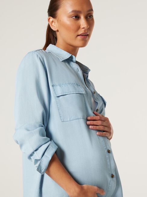 Isla Tencel Maternity Shirt, Chambray, hi-res