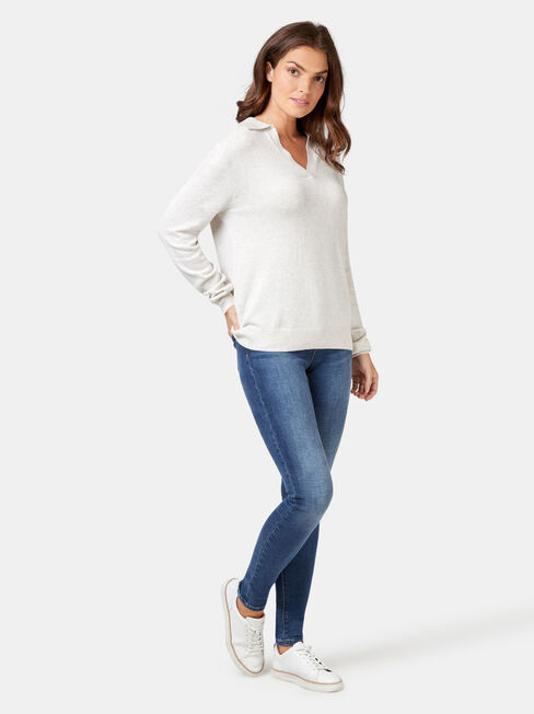 Iris Collared Knit, White, hi-res