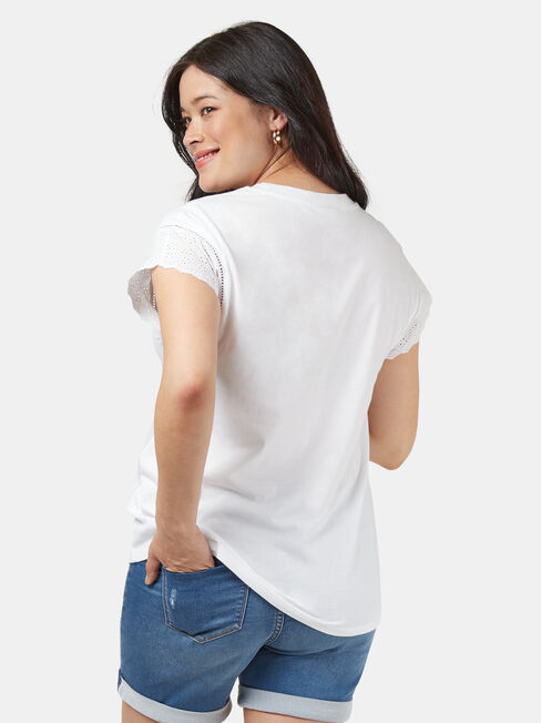 Elle Broderie Maternity Tee, White, hi-res