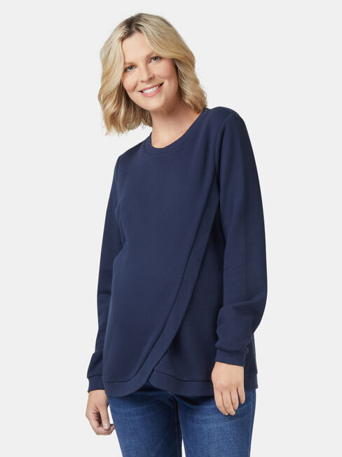 Violet Cross Over Maternity Sweat, Blue, hi-res