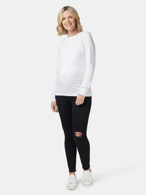 Isabelle Maternity Distressed Skinny 7/8th Jean, Black, hi-res