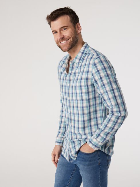 LS Maverick Check Linen Shirt, Blue, hi-res