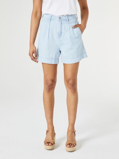 Yasmin Pleat Denim Short, Vintage Wash, hi-res