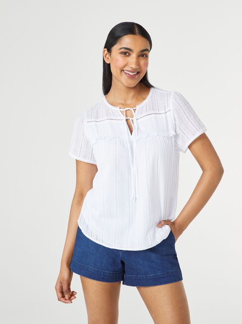 Jackie Lace Trim Blouse, White, hi-res