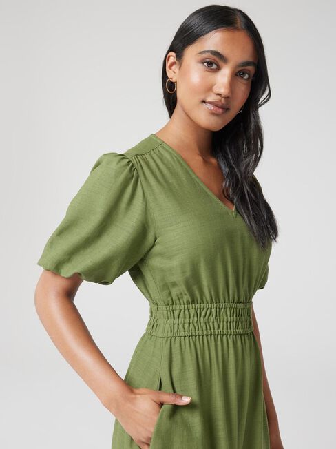 Senna Waisted Dress, Green, hi-res
