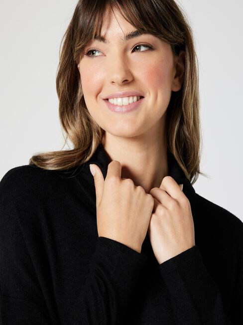 Amy Soft Touch Roll Neck, Black, hi-res