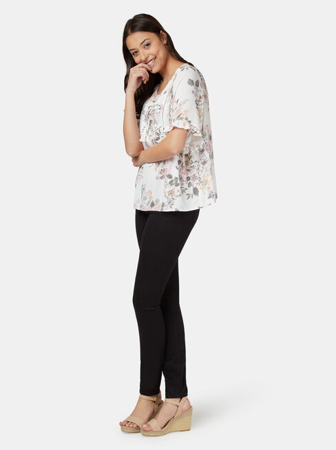 Tia Short Sleeve Peasant Top, White, hi-res