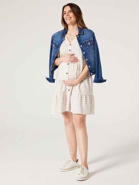 Billie Button Down Smock Dress, Oatmeal, hi-res