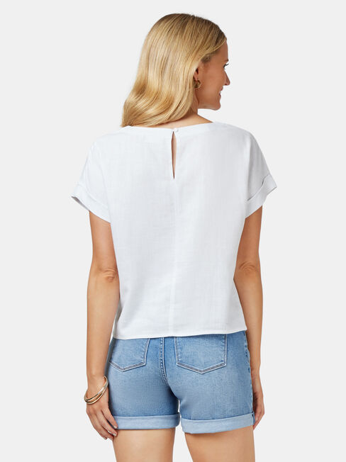 Luna Linen Blend Top, White, hi-res