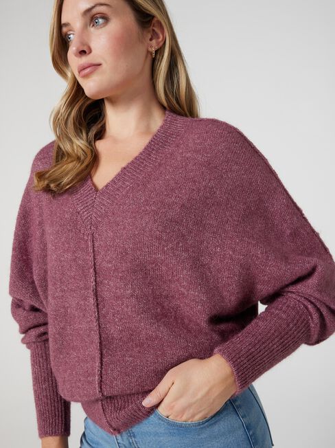 Camilla V-Nk Relaxed Pullover Knit, Mauve, hi-res