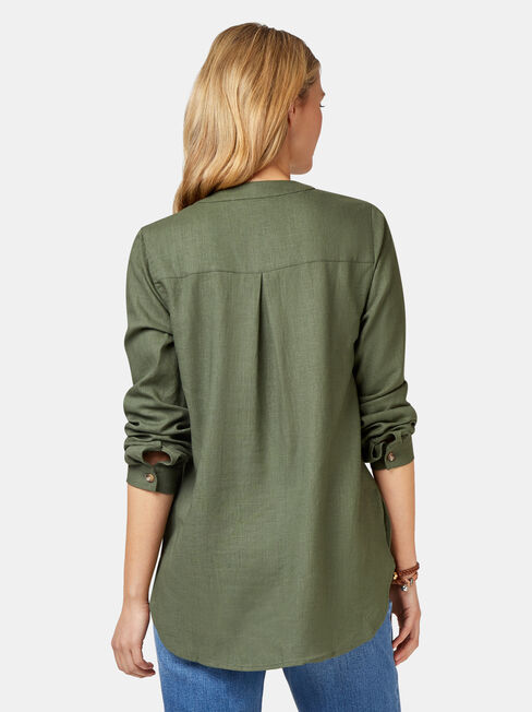 Everly Linen Shirt, Green, hi-res