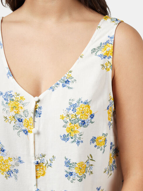 Luna Linen Blend Tie Front Tank, Print, hi-res