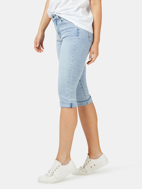Mid Waisted Pedal Pusher Jeans Faded Blue, Light Indigo, hi-res