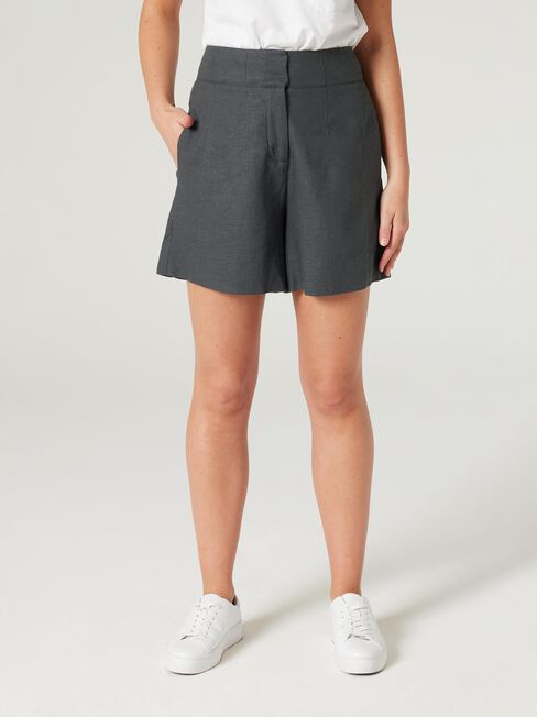 Tailored Linen Short, Grey, hi-res