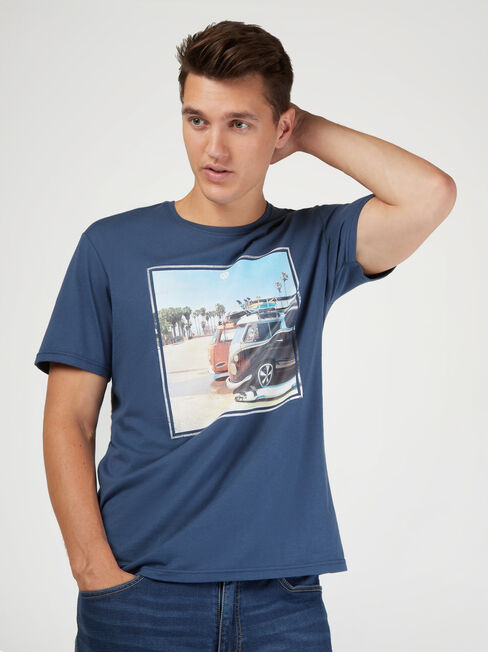 SS VW Surf Print Crew Tee, Blue, hi-res