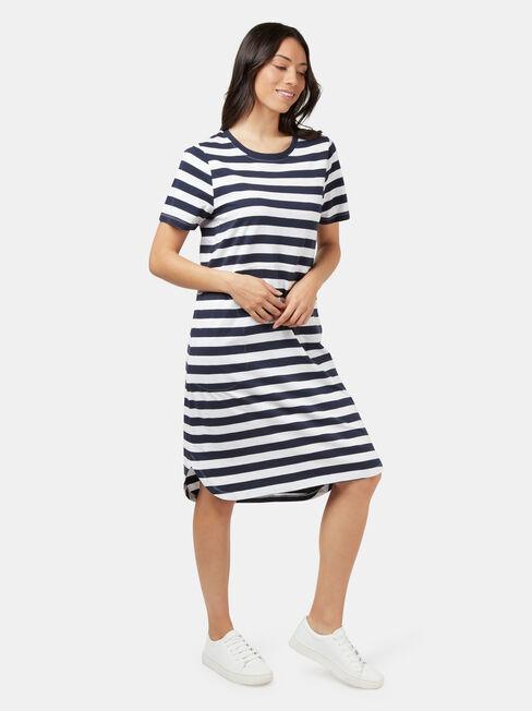 Macy Curved Hem Jersey Dress, Blue Stripe, hi-res