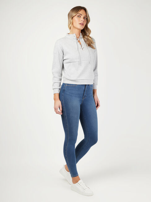 Kaylee Textured Tie Front Top, Grey, hi-res