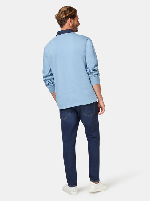 Hamish Long Sleeve Rugby Polo, Blue, hi-res