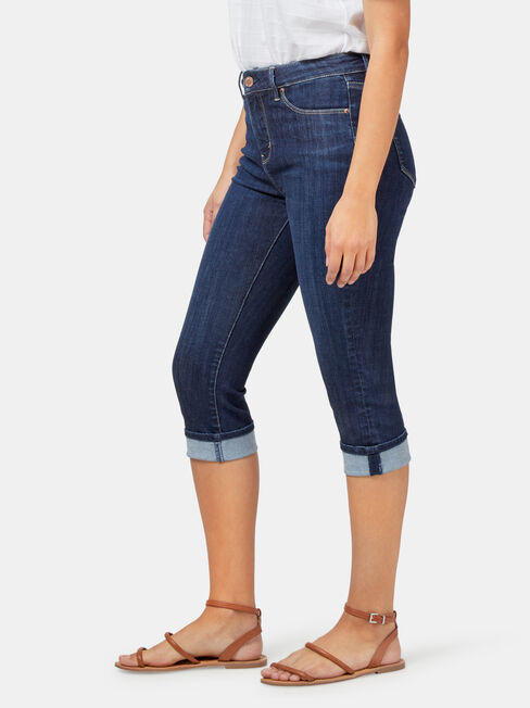 Aggie Mid Waisted Pedal Pusher, Dark Indigo, hi-res