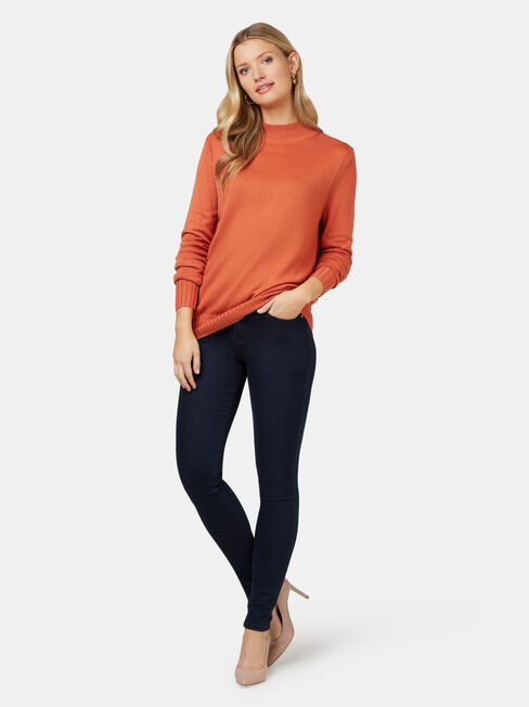 Kara Essential Funnel Neck Pullover, Orange, hi-res