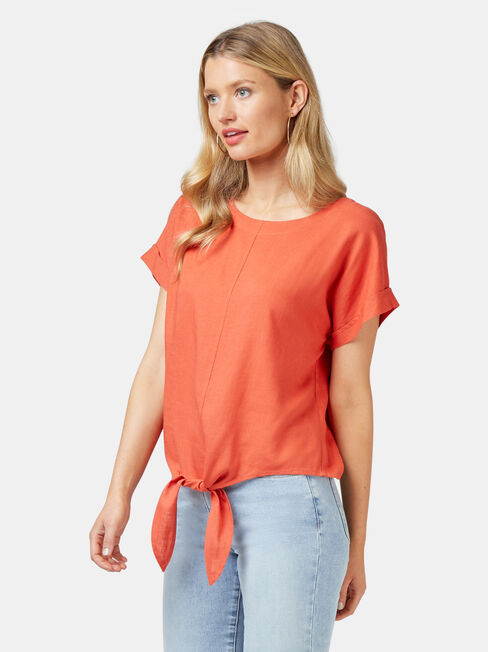 Luna Linen Blend Top, Orange, hi-res