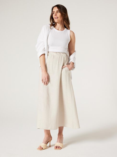 Mia Linen Midi Skirt, Oatmeal, hi-res