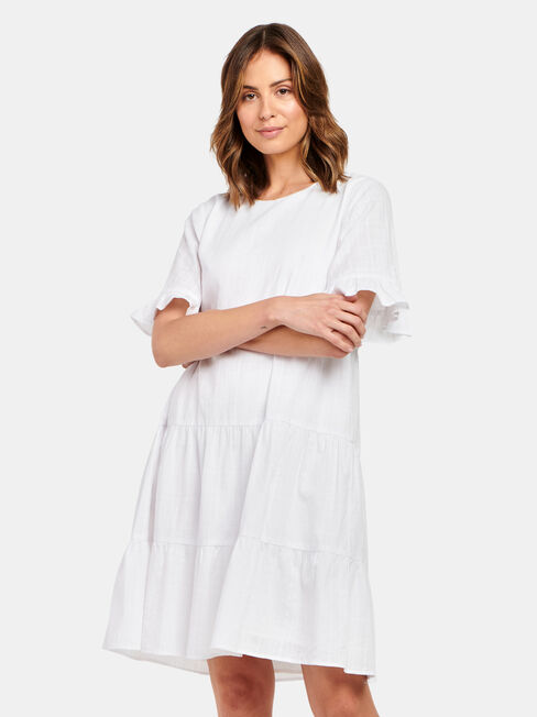 Julia Tiered Kaftan Dress, White, hi-res