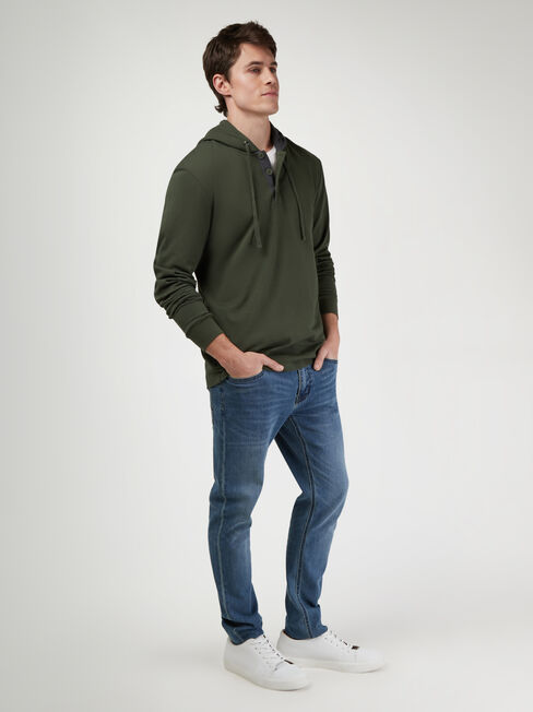 LS Mason Hooded Henley Top, Green, hi-res