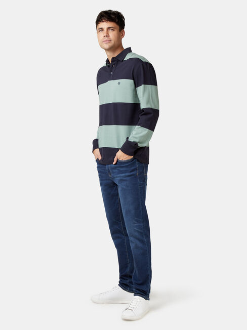 Cullen Long Sleeve Rugby Polo, Blue, hi-res