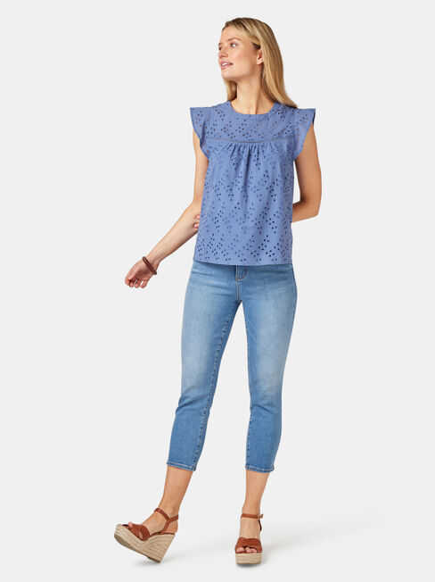 Gianna Broderie Top, Blue, hi-res