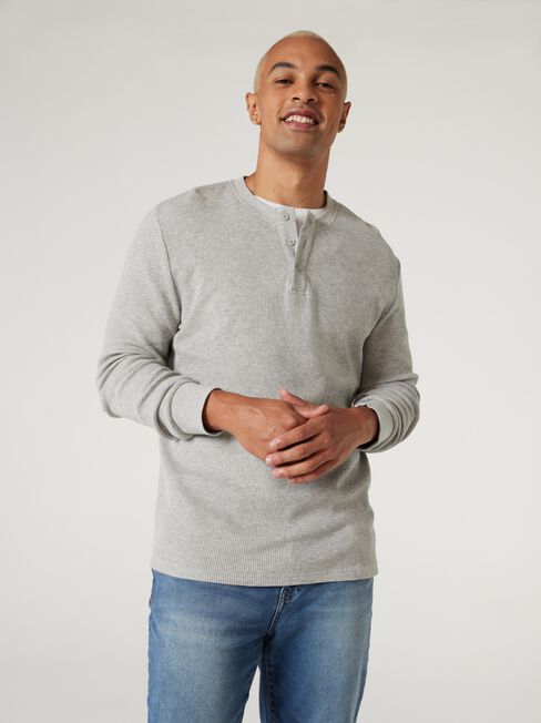 Pure Cotton Waffle Henley Long Sleeve Top