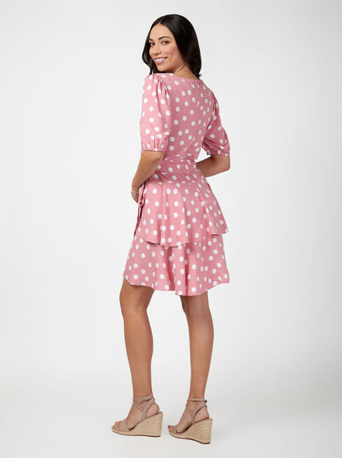 Rosie Wrap Front Dress, Pink, hi-res