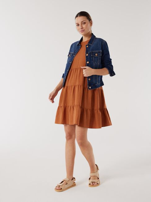 Bobby Tiered Dress, Brown, hi-res