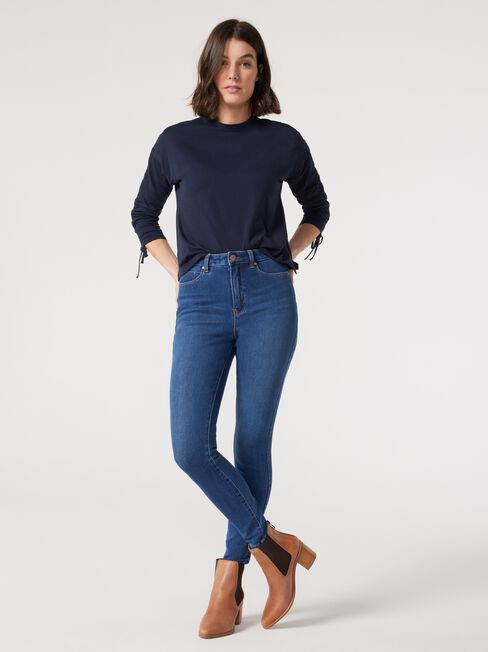 Erica Ruched Sleeve Top, Blue, hi-res