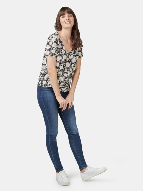 Maddie Button Front Formal Tee, Floral, hi-res