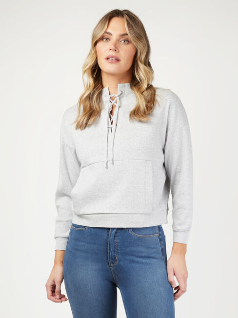 Kaylee Textured Tie Front Top, Grey, hi-res