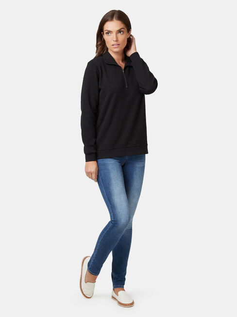 Zip Front Sweat, Black, hi-res