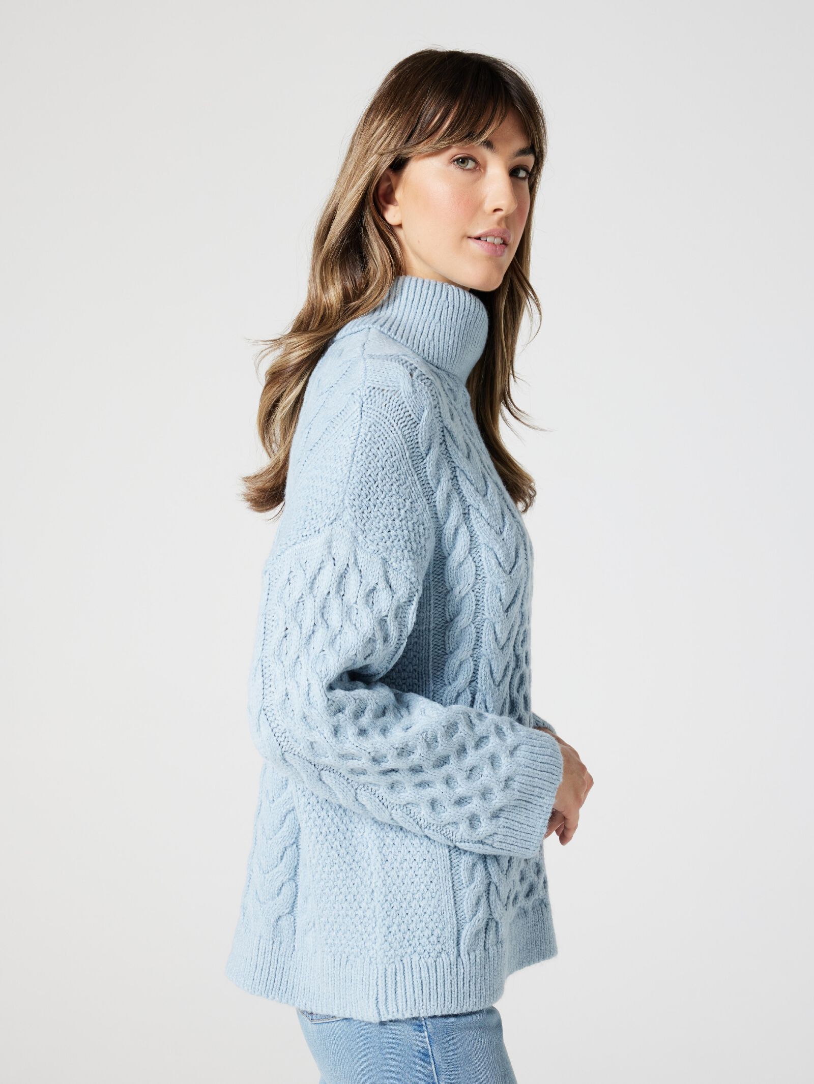 Cable knit split back pullover sweater hotsell