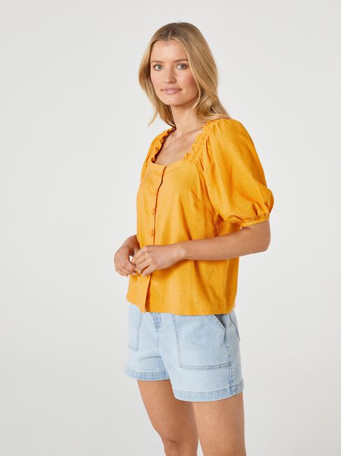 Candy Square Neck Top, Yellow, hi-res