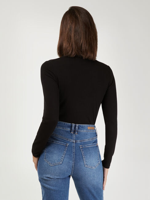 Morticia Mock Neck Top, Black, hi-res