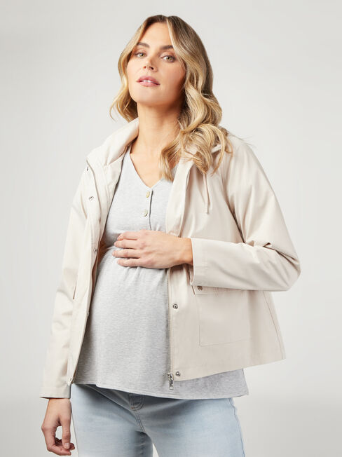 Half Button Frill Slv Maternity Top, Grey, hi-res