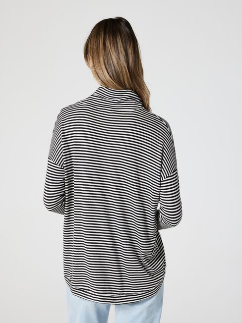 Amy Soft Touch Roll Neck, Black & White Stripe, hi-res