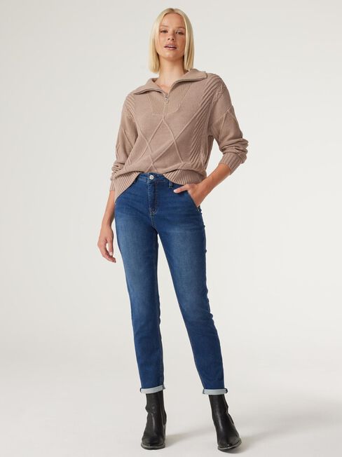 Opal Half Zip Knit, Latte, hi-res
