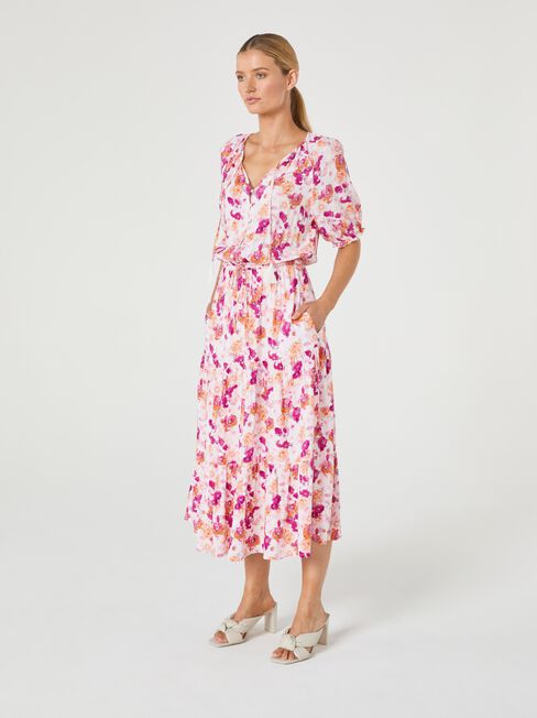 Grace Tiered Midi Dress, Floral, hi-res