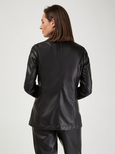 Dalia Faux Leather Blazer, Black, hi-res