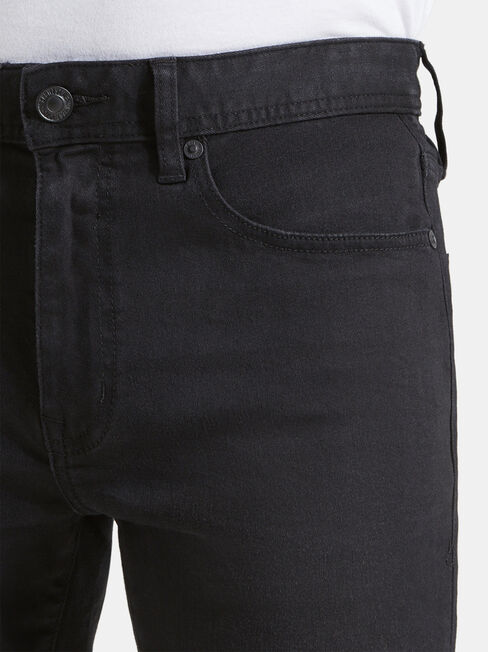 Denim Flex Slim Tapered Jeans Washed Black, Black, hi-res
