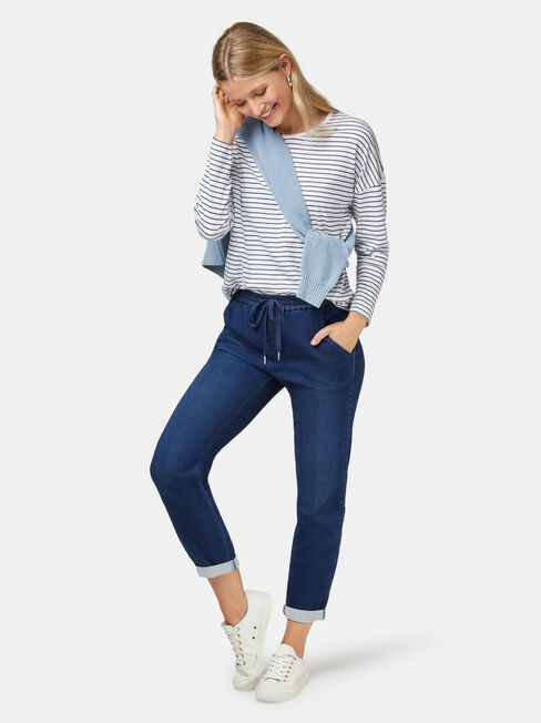 3/4 Sleeve Drop Shoulder Tee, Blue Stripe, hi-res