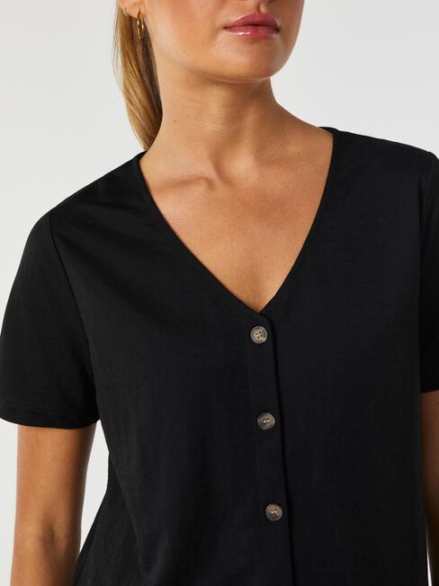 Ariel Button Front Top, Black, hi-res
